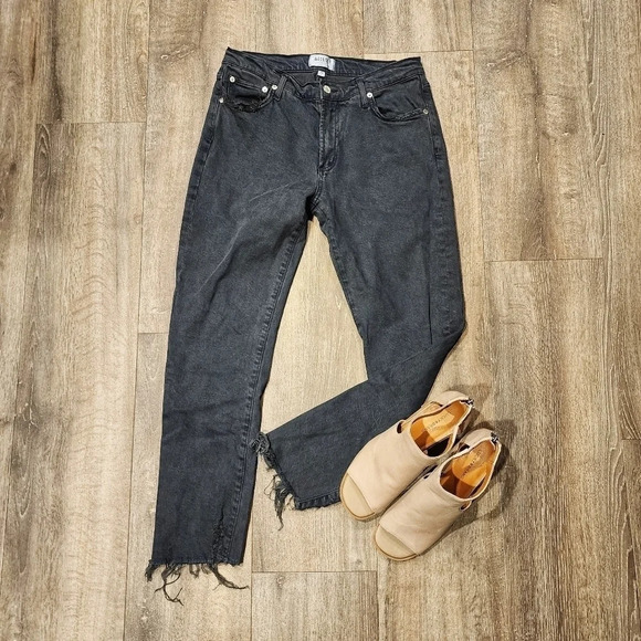 Agolde Toni Mid Rise Raw Hem Straight Leg Black Jean - Picture 2 of 7